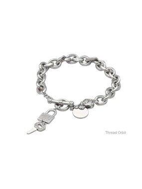 Sterling Silver Locking Bracelet with Key, Lobster Clasp, Chain Bracelet,